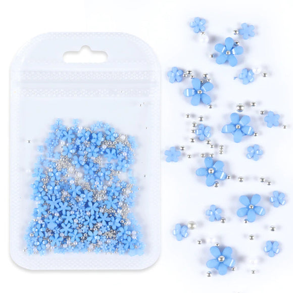 3D Flower Nail Art Charm Kit - Blue/Silver | Venus Nail Art Supplies Australia