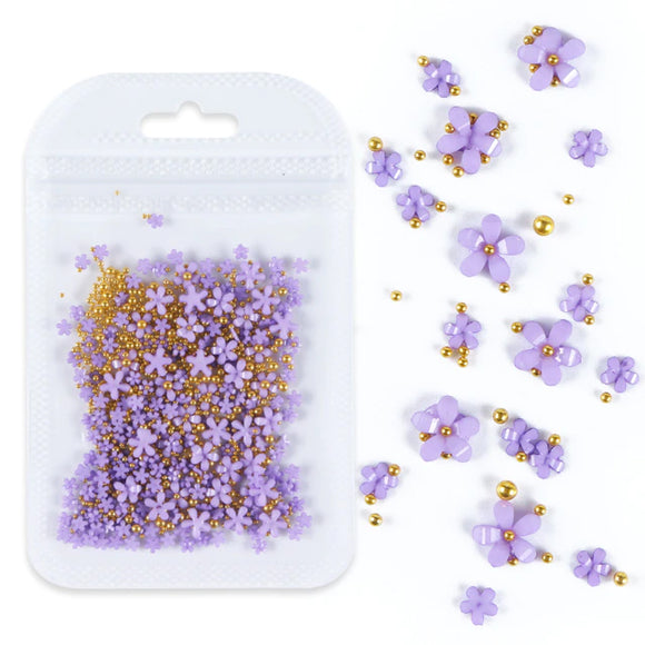 3D Flower Nail Art Charm Kit - Lilac/Gold | Venus Nail Art Supplies Australia