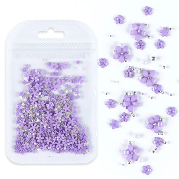 3D Flower Nail Art Charm Kit - Lilac/Silver | Venus Nail Art Supplies Australia