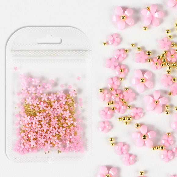 3D Flower Nail Art Charm Kit - Pink/Gold | Venus Nail Art Supplies Australia