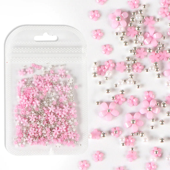 3D Flower Nail Art Charm Kit - Pink/Silver | Venus Nail Art Supplies Australia