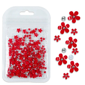 3D Flower Nail Art Charm Kit - Red/Silver | Venus Nail Art Supplies Australia