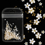 3D Flower Nail Art Charm Packs - White / Gold | Venus Nail Art Supplies Australia