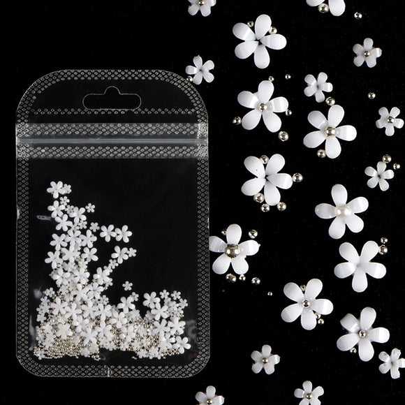 3D Flower Nail Art Charm Packs - White/Silver | Venus Nail Art Supplies Australia
