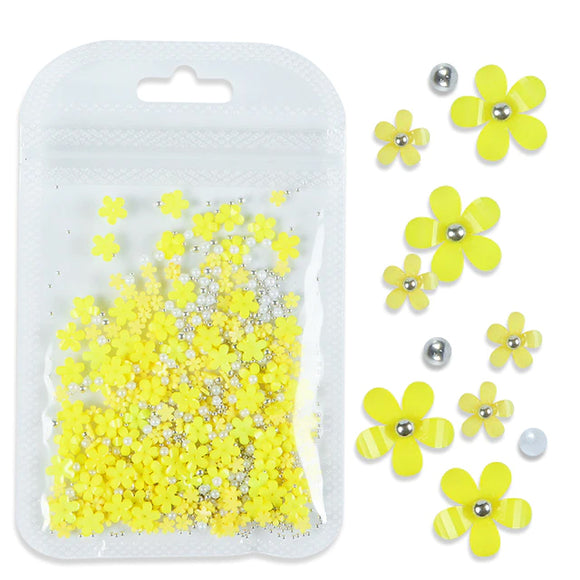 3D Flower Nail Art Charm Kit - Yellow/Silver | Venus Nail Art Supplies Australia