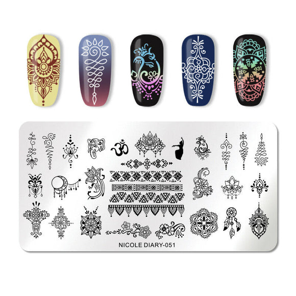 NICOLE DIARY Nail Art Stamping Plate - 051 (Boho) | Venus Nail Art Supplies Australia