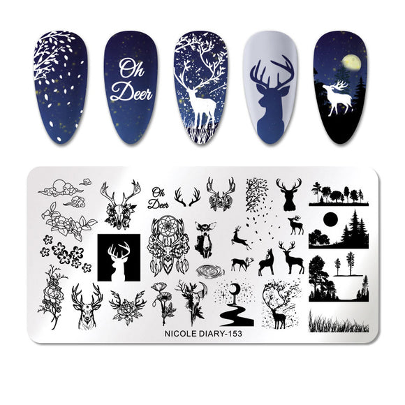 NICOLE DIARY Nail Art Stamping Plate - 153 (Oh Deer) | Venus Nail Art Supplies Australia