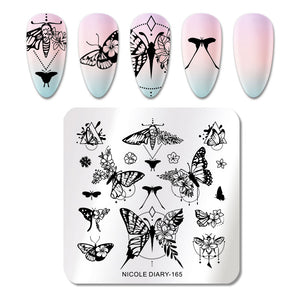 NICOLE DIARY Nail Art Stamping Plate - 165 (Butterflies) | Venus Nail Art Supplies Australia
