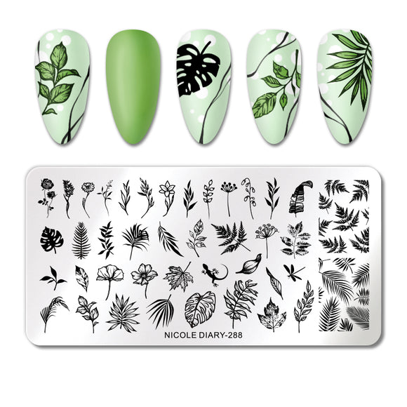 NICOLE DIARY Designer Stamping Plate: 288 Ferns & Leaves | Venus Nail Art Supplies Australia