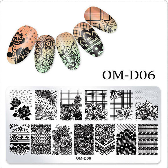 #OM-D06 Stamping Plate - FLORAL PLAID LACE | Venus Nail Art Supplies Australia