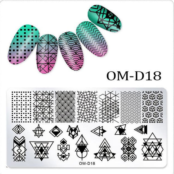 #OM-D18 Stamping Plate - GEOMETRIC PATTERNS | Venus Nail Art Supplies Australia