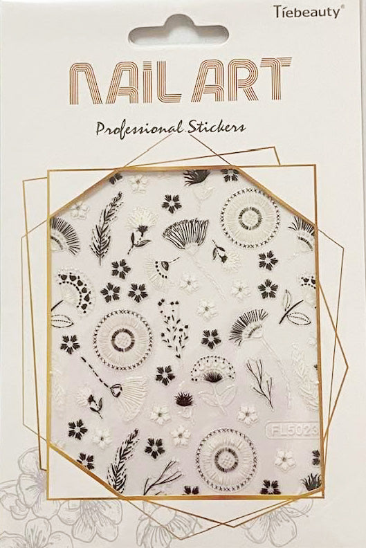 Nail Art Stickers - Black & White Flowers 5023 | Venus Nail Art Supplies Australia