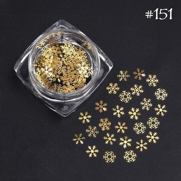 Thin Metallic Gold Fancy Snowflakes | Venus Nail Art Supplies Australia