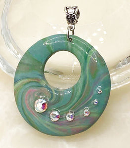 PRETTY ME Jewellery | Swirly Round Pendant w/Swarovski AB Crystals | Venus Nail Art Supplies Australia